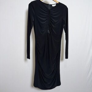 BCBG New York Womens Ruched Long Sleeve Keyhole Mini Dress Onyx Black Size M NEW